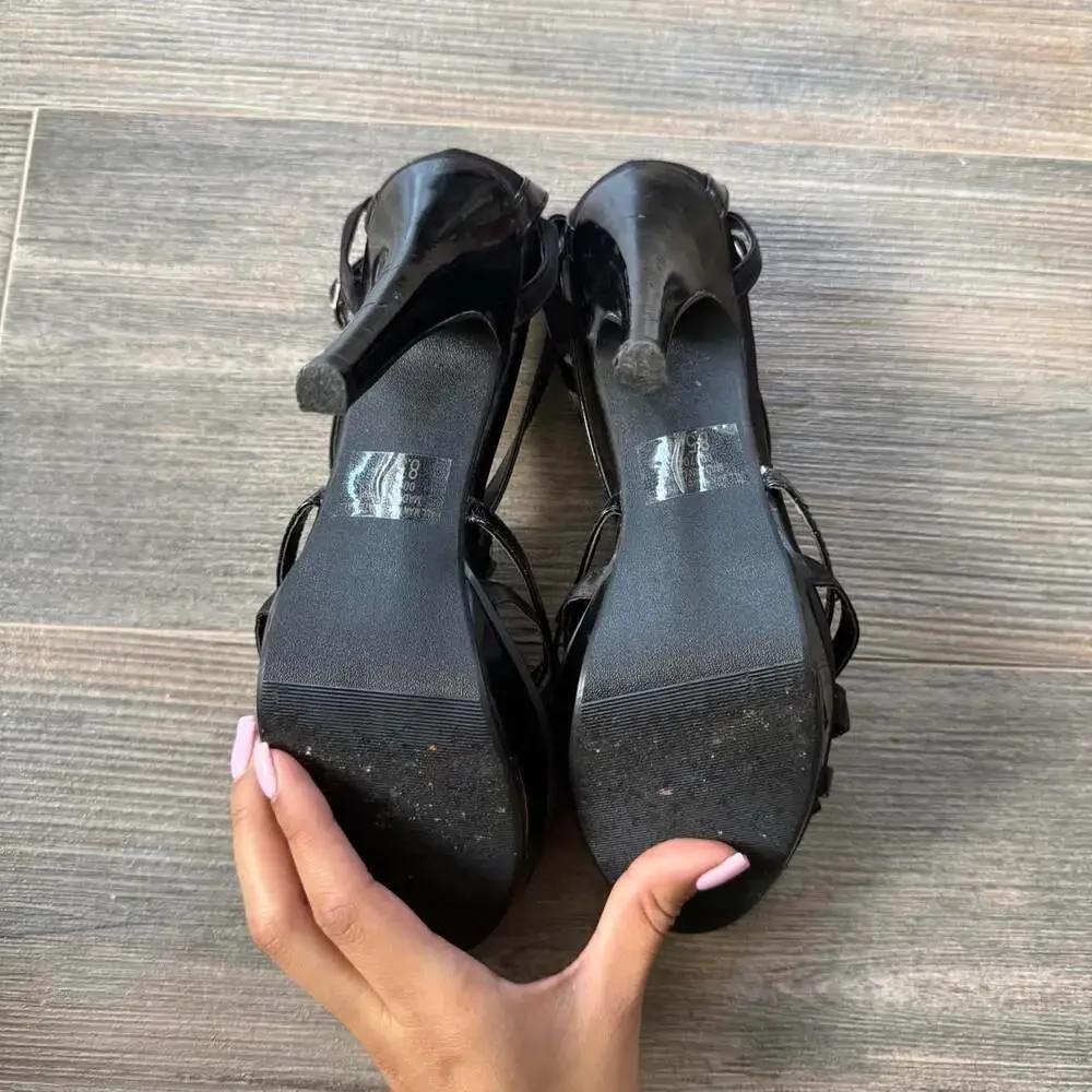 Shi Women's Black Platform open toe Heel Vintage Y2K Ruffle Flower